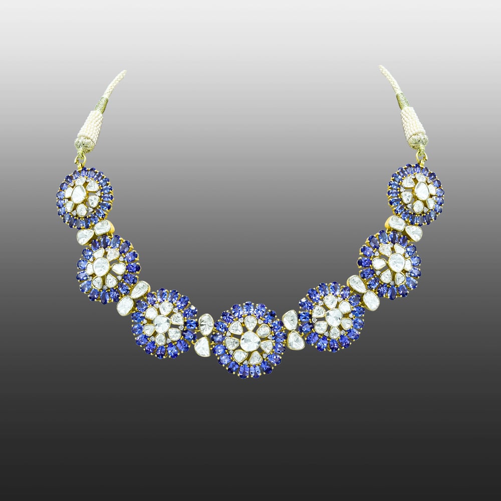 Polki Necklace with Tanzanite Clusters